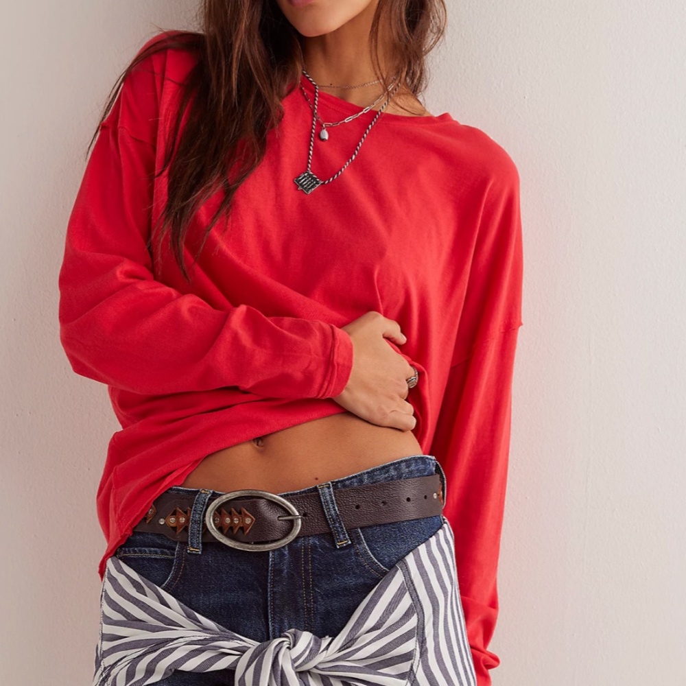 Free People We The Free Nina Long-Sleeve Tee in Rusted Red - Picture 2 of 4